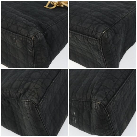 Christian Dior Lady Dior Canage Hand Bag Nylon Black Gold Auth BA7086 - Picture 14 of 16